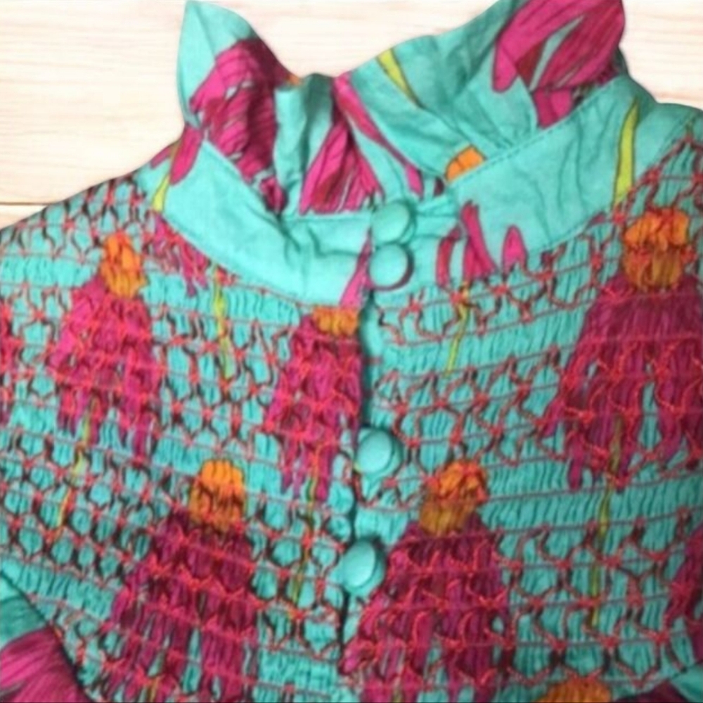 Victoria Dunn Popping Posey Long Sleeve Smocked Neck Blouse Size XS - Picture 5 of 7